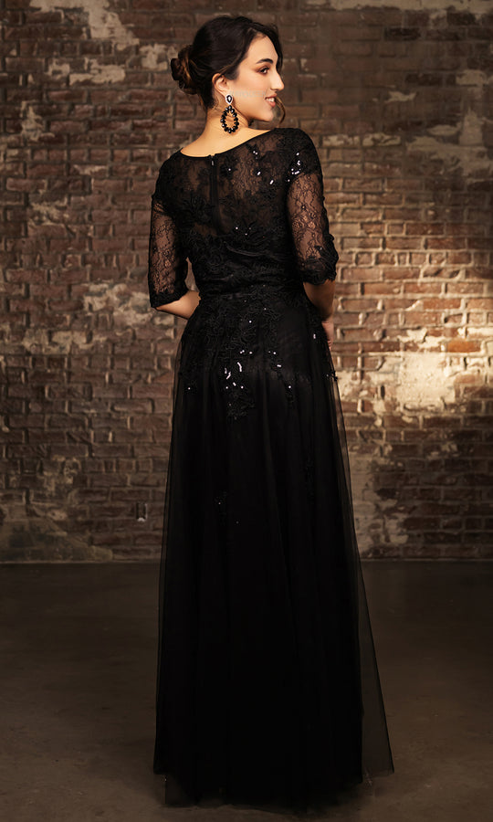 May Queen MQ2143 - Floral Embroidered Illusion A-line Gown