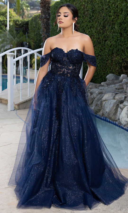 May Queen MQ2176 - Off Shoulder Floral Embroidered Gown