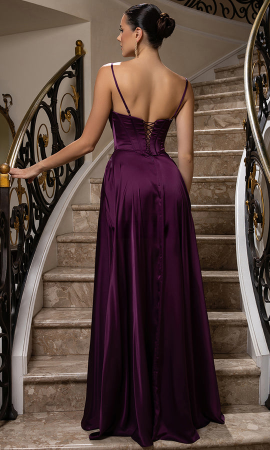 May Queen MQ2188 - Corset A-Line Evening Gown with Slit