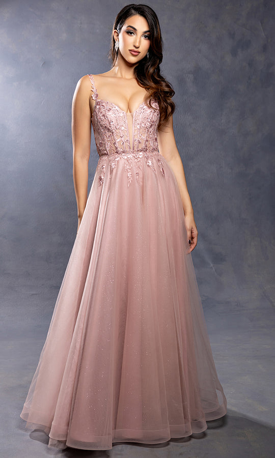 May Queen MQ2212 - Embroidered Lace-Up Back A-Line Gown