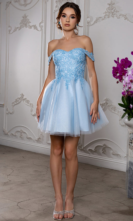 May Queen MQ2224 - Embroidered Draped Off Shoulder Cocktail Dress
