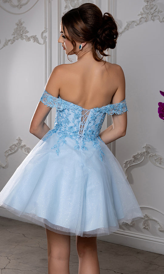 May Queen MQ2224 - Embroidered Draped Off Shoulder Cocktail Dress