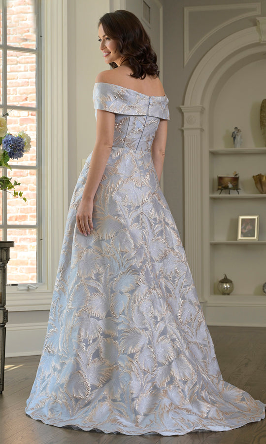 Marsoni by Colors MV1382 - Off Shoulder Jacquard Gown with Overskirt