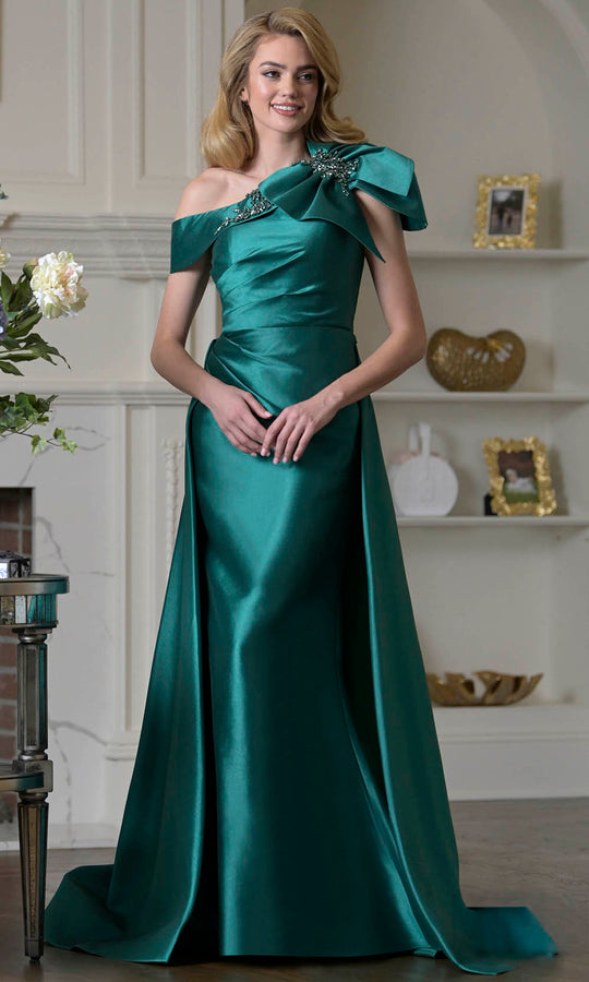 Marsoni by Colors MV1408 - Shoulder Bow Accent Overskirt Formal Dress