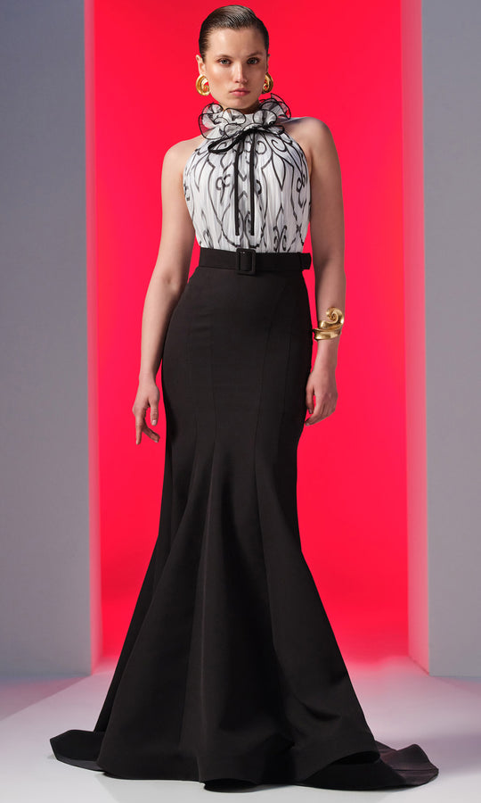 MNM Couture N0615 - Printed Chiffon Halter Evening Gown