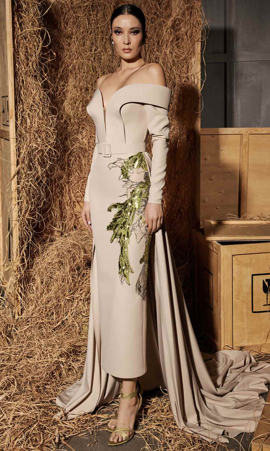 MNM Couture N0666 - Plunging Sweetheart Column Overskirt Gown