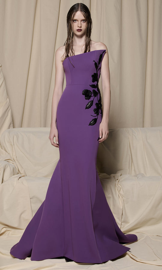 MNM COUTURE N0700 - Asymmetric Strapless Evening Dress with Appliques