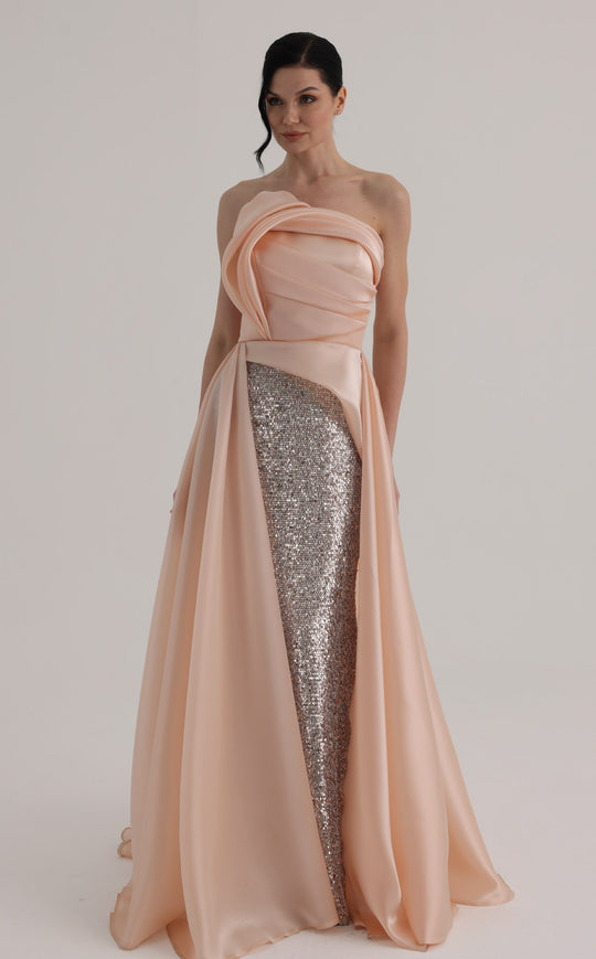 MNM COUTURE O07863 - Sparkling Column Skirt Asymmetric Evening Gown