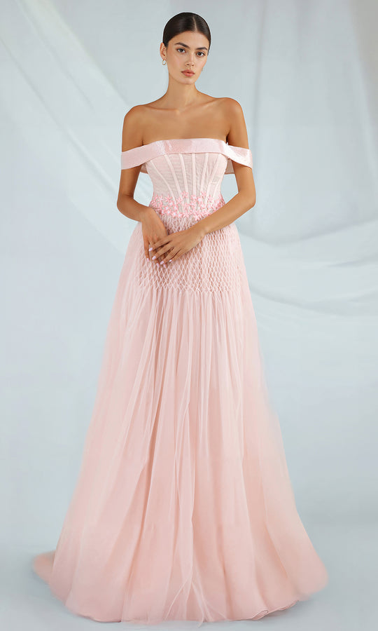 Gatti Nolli Couture OP-7281 - Embroidered Waist Off Shoulder Gown