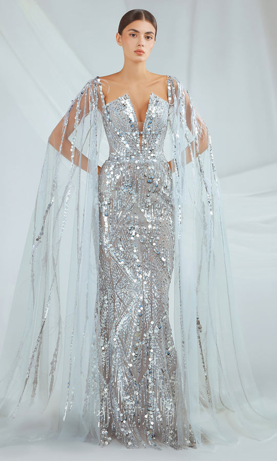 Gatti Nolli Couture OP-7282 - Tulle Cape Sleeve Sparkle Fitted Gown