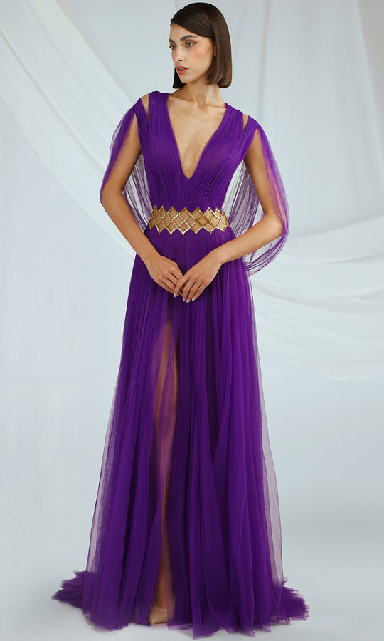 Gatti Nolli Couture OP-7286 - Cutout Waistband Cape Sleeve Gown