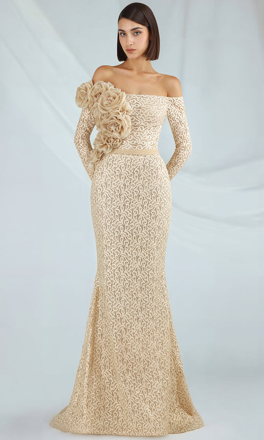 Gatti Nolli Couture OP-7287 - Floral Lace Off Shoulder Sheath Gown