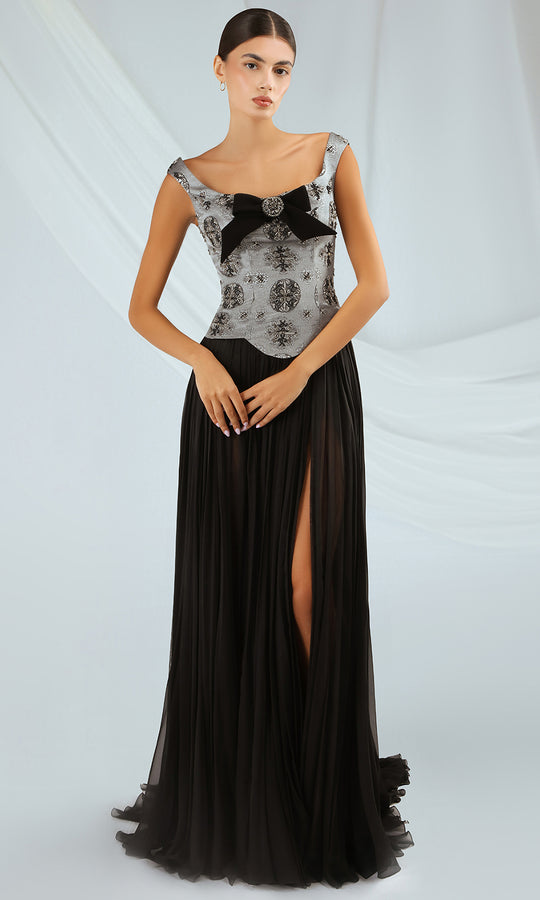 Gatti Nolli Couture OP-7289 - Scoop Two-Tone Gown with Bow Detail