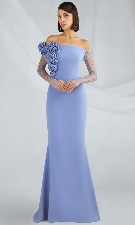 Gatti Nolli Couture OP-7290 - Beaded Sheer Sleeve Crepe Column Gown
