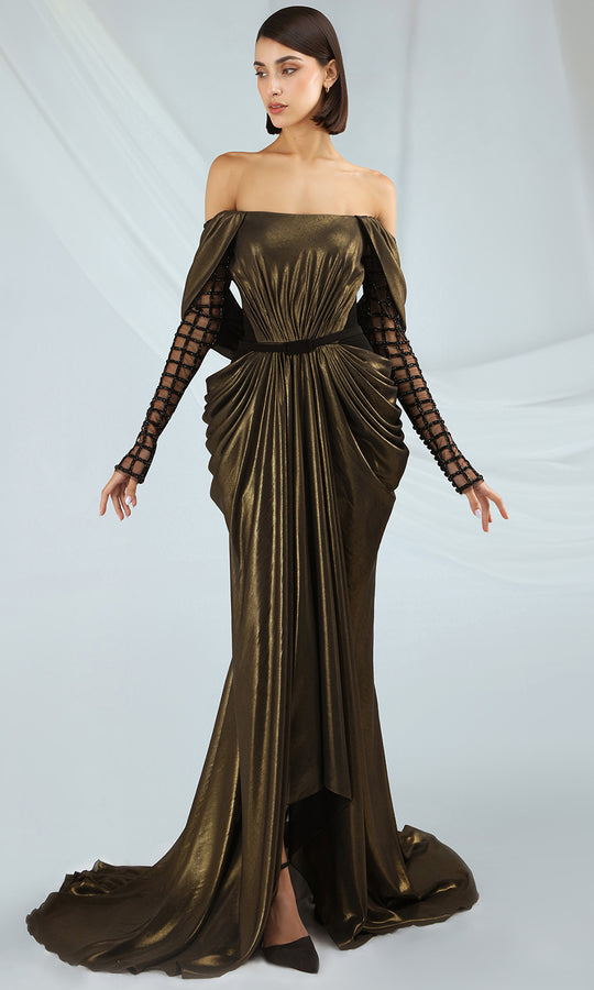 Gatti Nolli Couture OP-7345 - Beaded Lattice Draped Evening Gown