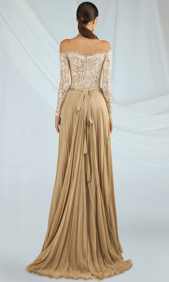 Gatti Nolli Couture OP-7346 - Off Shoulder Lace Pleated Gown