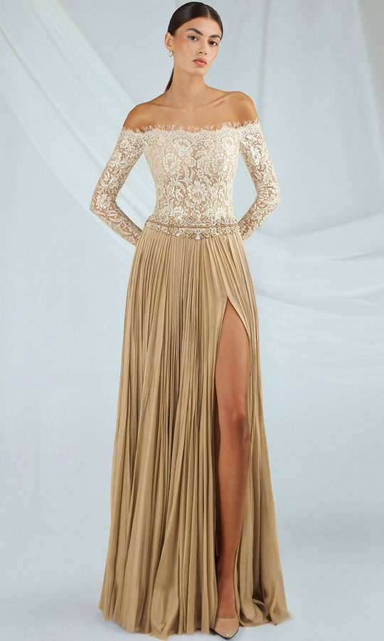 Gatti Nolli Couture OP-7346 - Off Shoulder Lace Pleated Gown