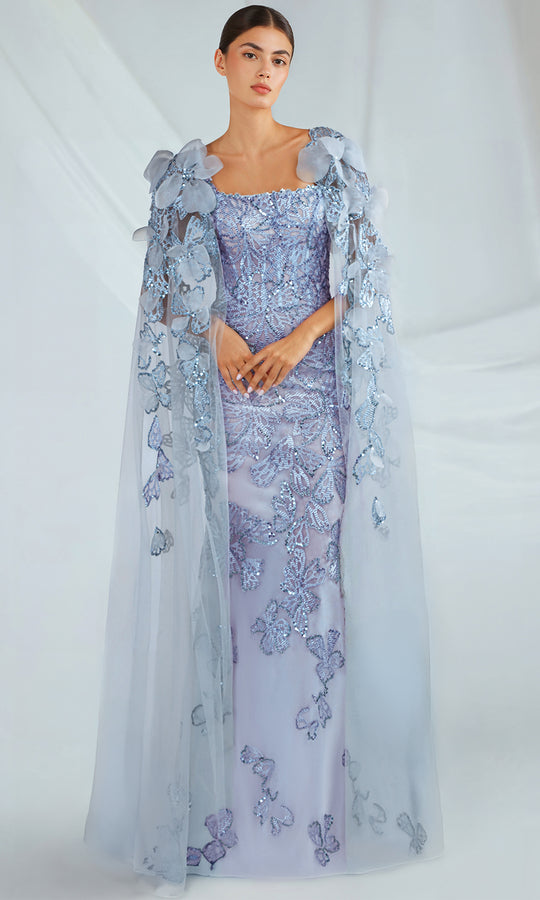 Gatti Nolli Couture OP-7348 - Embroidered Gown with Cape Overlay