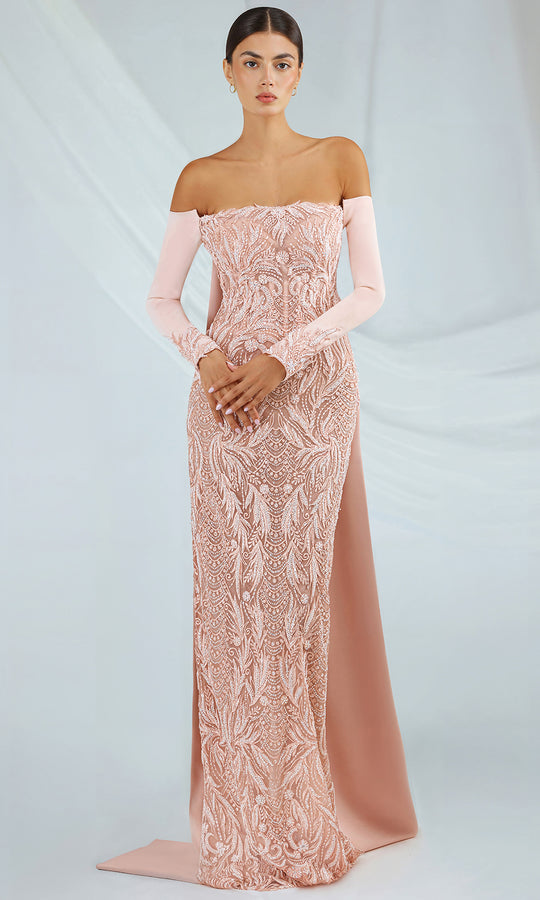 Gatti Nolli Couture OP-7367 - Off Shoulder Long Sleeve Gown with Slit