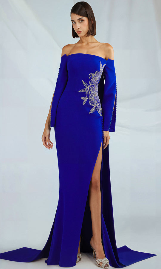 Gatti Nolli Couture OP-7368 - Floral Embroidered Button Sleeve Gown