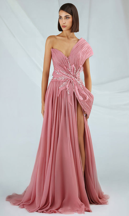 Gatti Nolli Couture OP-7370 - Embroidered Accent One Shoulder Gown