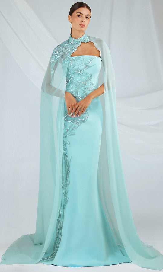 Gatti Nolli Couture OP-7377 - Cape Detail Strapless Embroidered Gown