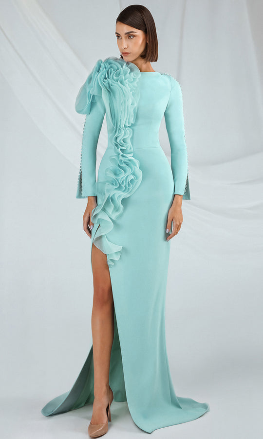 Gatti Nolli Couture OP-7379 - Ruffled Accent Long Sleeve Formal Gown