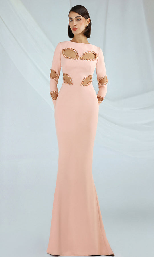 Gatti Nolli Couture OP-7380 - Cutout Jewel Trim Long Sleeve Gown