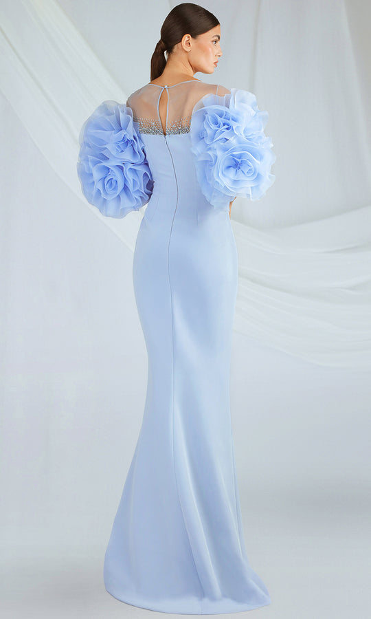 Gatti Nolli Couture OP-7382 - Tulle Puff Sleeve Crepe Evening Gown