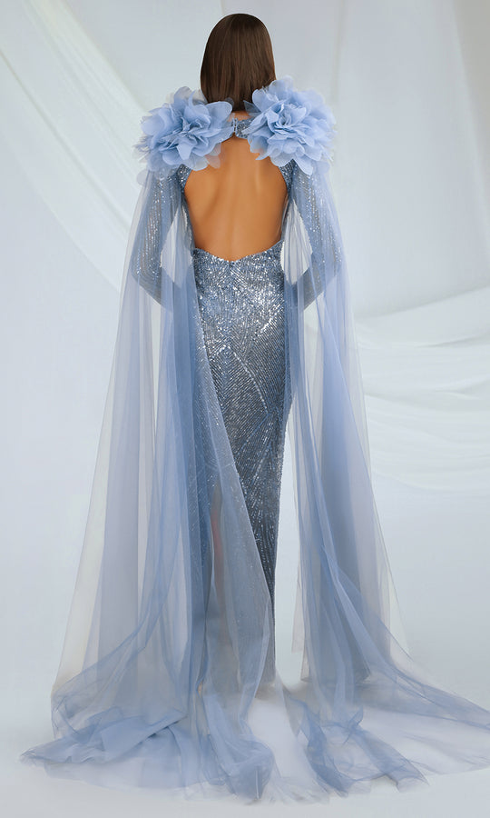 Gatti Nolli Couture OP-7384 - Embellished V-Neck Gown with Cape Detail