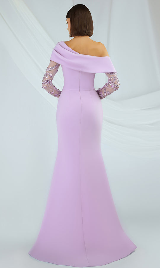 Gatti Nolli Couture OP-7390 - Embroidered Tulle Sleeve Asymmetric Gown
