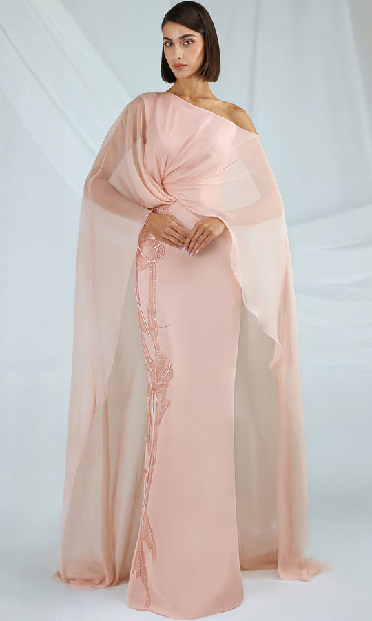 Gatti Nolli Couture OP-7396 - Cape Overlay Column Dress with Back Slit