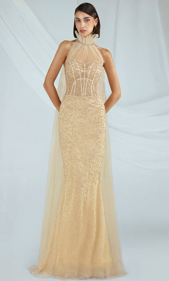 Gatti Nolli Couture OP-7448 - Sequined Halter Illusion Evening Dress