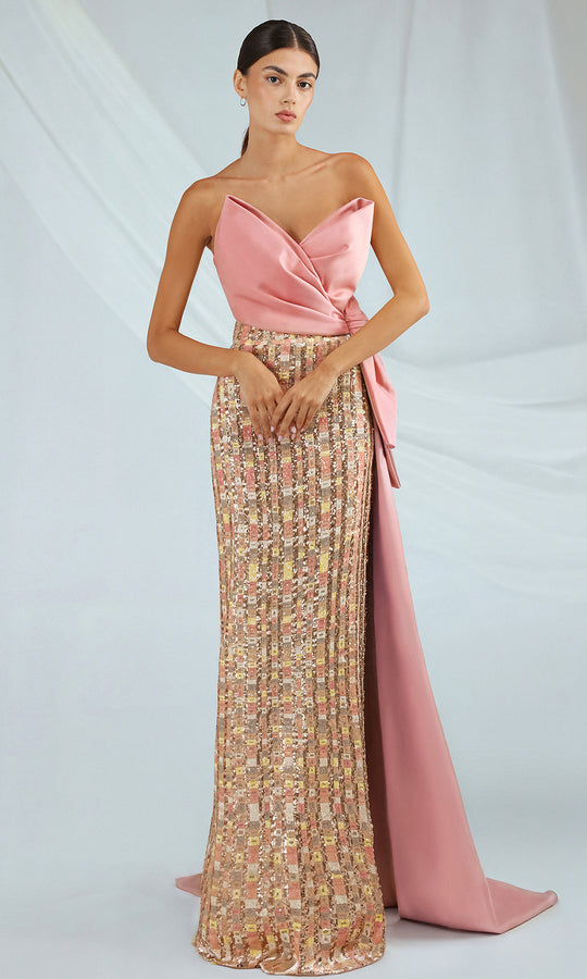 Gatti Nolli Couture OP-7451 - Geometric Sequin Skirt Strapless Gown