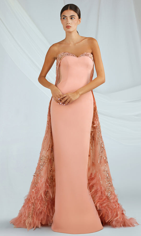 Gatti Nolli Couture OP-7452 - Cape Gown with Feathered Train
