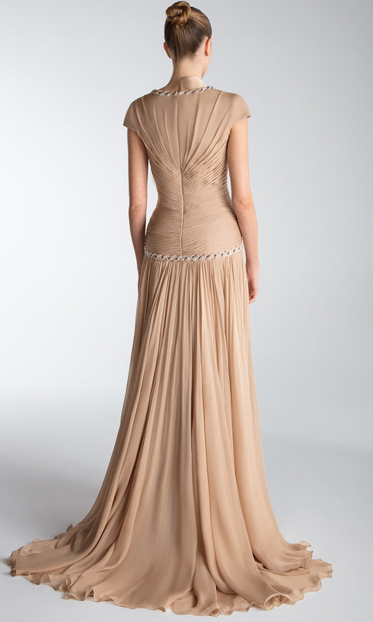 Gatti Nolli Couture OP-7722 - Surplice V-Neck Ruched Chiffon Gown