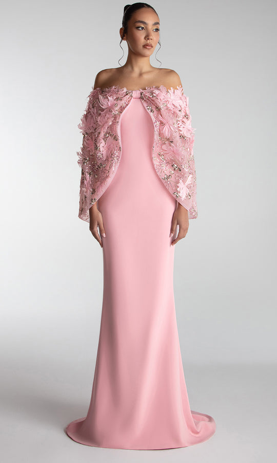 Gatti Nolli Couture OP-7727 - Off Shoulder Sequin Cape Sleeve Gown