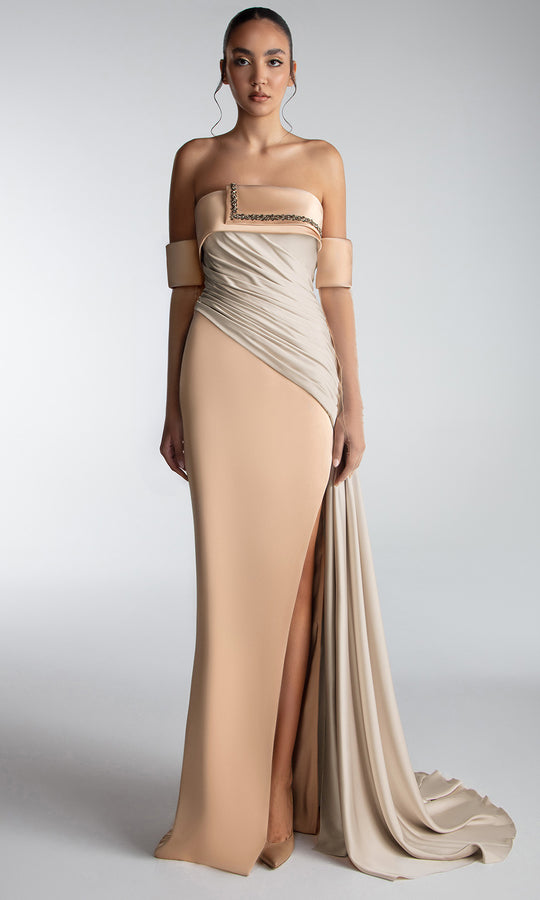 Gatti Nolli Couture OP-7730 - Draped Satin Off Shoulder Evening Gown