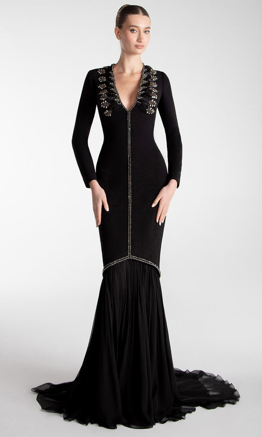 Gatti Nolli Couture OP-7732 - Embellished Collar Long Sleeve Gown