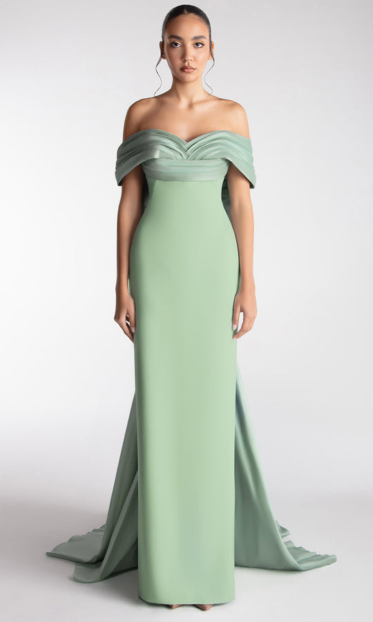 Gatti Nolli Couture OP-7741 - Draped Neckline Column Gown with Bow