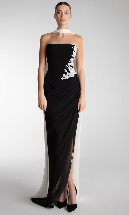 Gatti Nolli Couture OP-7742 - Strapless Draped Gown with Cape Scarf