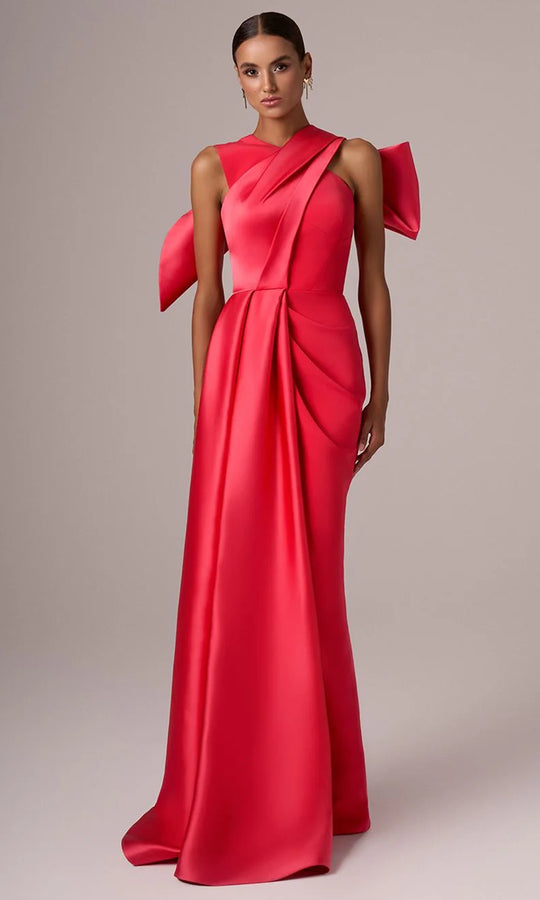 MNM Couture E0081 - High Neckline Column Gown with Slit