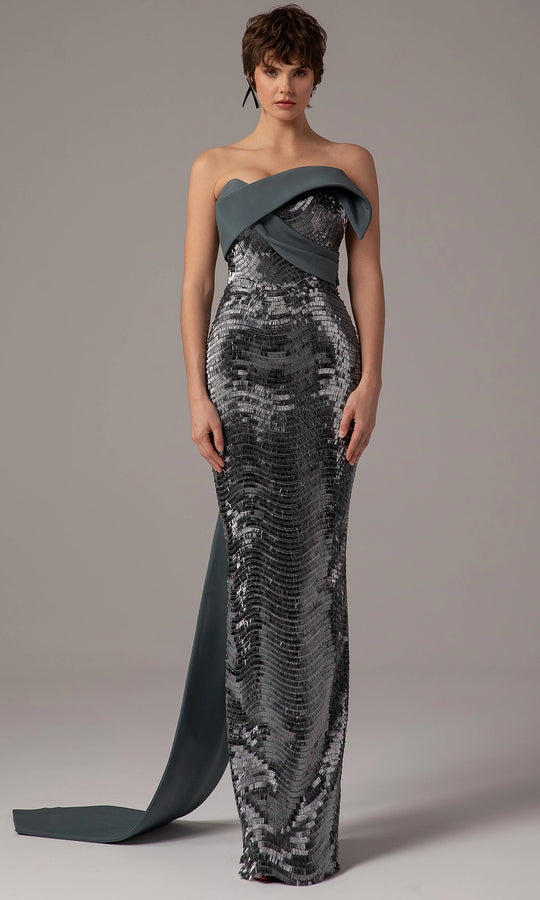 MNM Couture E0087 - Embellished Column Gown with Cape