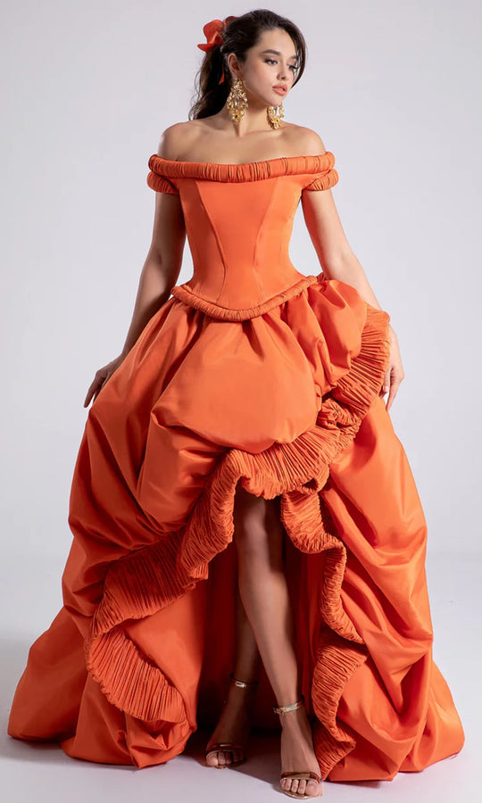 MNM Couture F02913 - High Low Draped Taffeta Ballgown