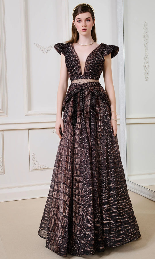 MNM Couture F02922 - Textured A-Line Gown with Cap Sleeves