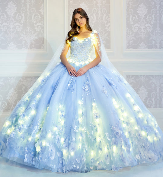 Princesa by Ariana Vara PR22021 - Princess Gown with Lights and Detachable Cape