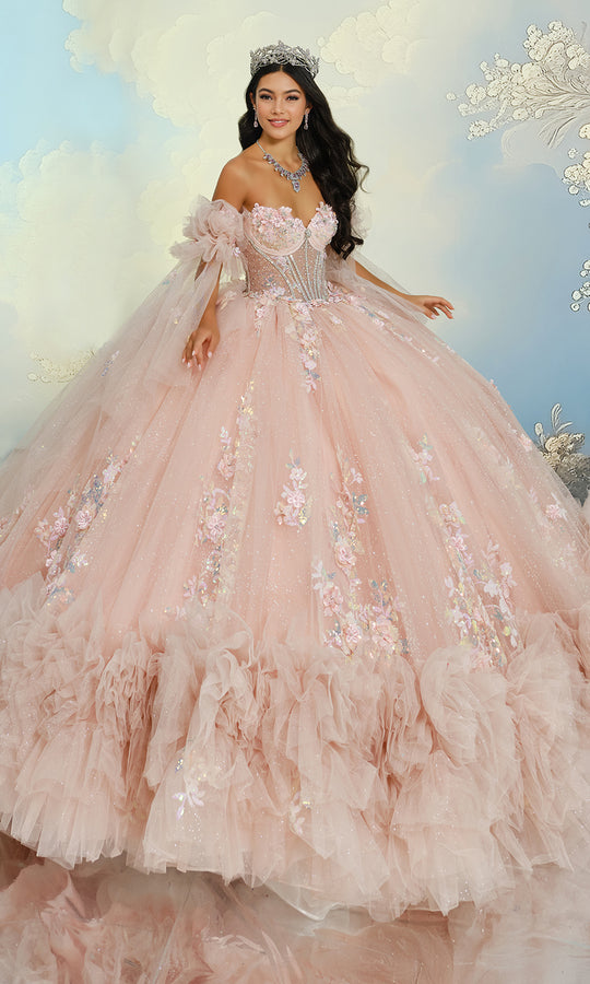 Princesa by Ariana Vara PR30209 - Ruffled Hem Floral Accent Ballgown