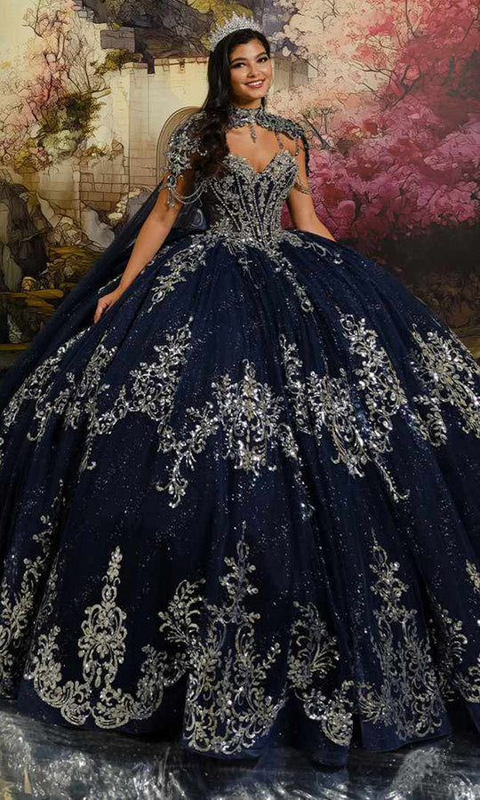 Princesa PR30223 - Strapless Sequin Ballgown with Cape