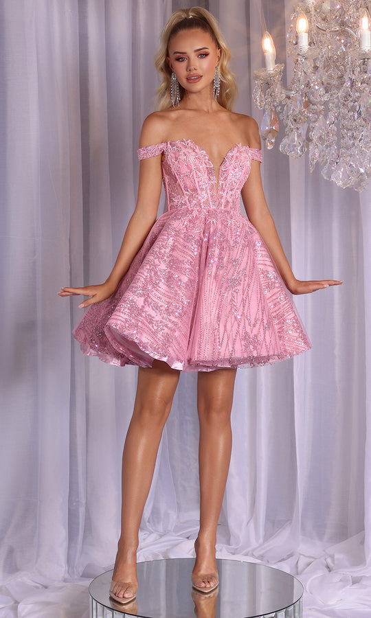 Portia and Scarlett PS25735 - Off Shoulder Sequin Lace Short Dress