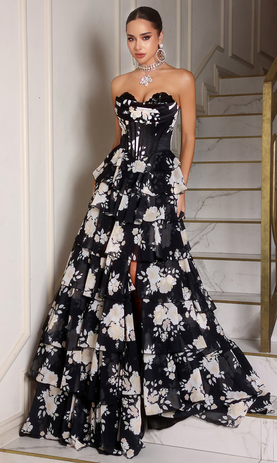 Portia and Scarlett PS25960 - Strapless Tiered Floral Gown
